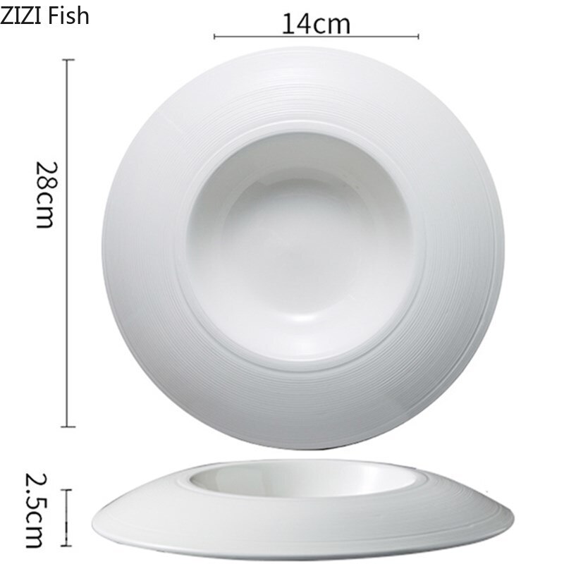 Assiette à dîner en céramique blanche, plats exquis de décoration, assiette à Steak et à Dessert, vaisselle ronde de cuisine pour la maison