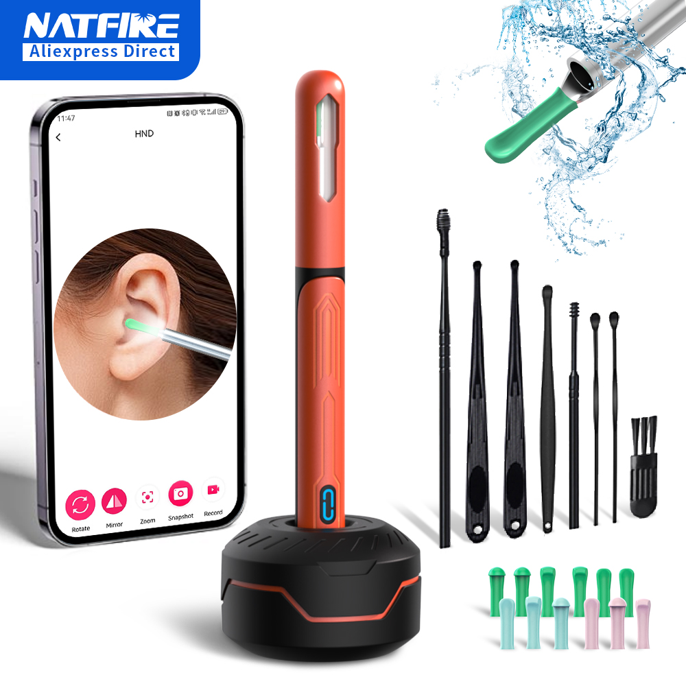 Limpiador de oídos con cámara, palos para los oídos HD, otoscopio, carga USB C, endoscopio, herramienta de eliminación de cera, palillo para los oídos, juego de limpieza de oídos NK3 Pro