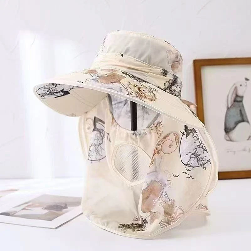 Outdoor Sun Bucket Hat for Women Girls Fishing Hat Wide Brim Bucket Hat with Neck Cover Protection Safari Cap beach hat: Cáqui