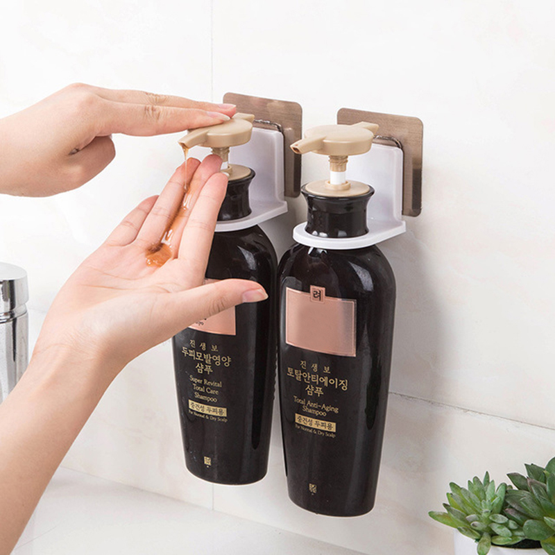 Badeværelse shampoo shower gel bøjle vægmonteret dispenser håndsæbe shampoo arrangør krog punchfri køkken plasthylde