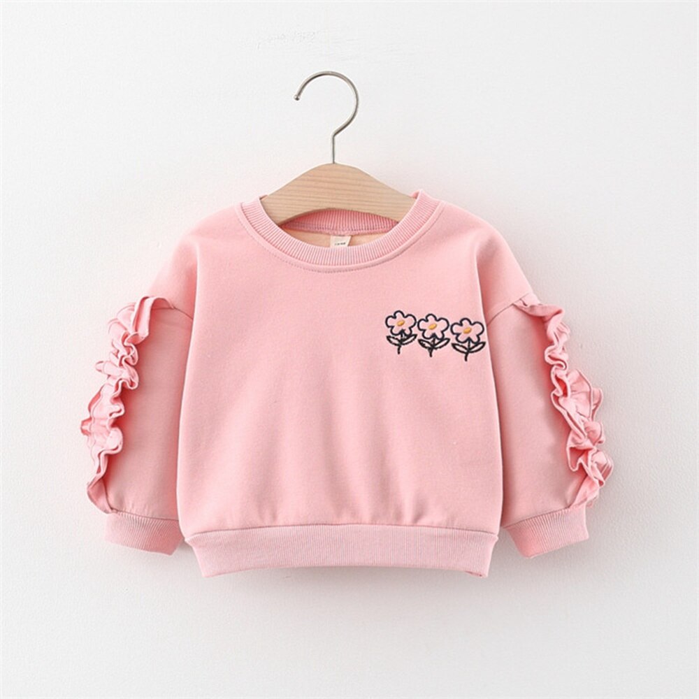 Casual Herfst Winter Meisjes Kids Trui Fluwelen Lange Mouwen Ruches Bloem Kinderen Baby Zuigelingen Tops Sweatshirt S11533: Pink / 9m