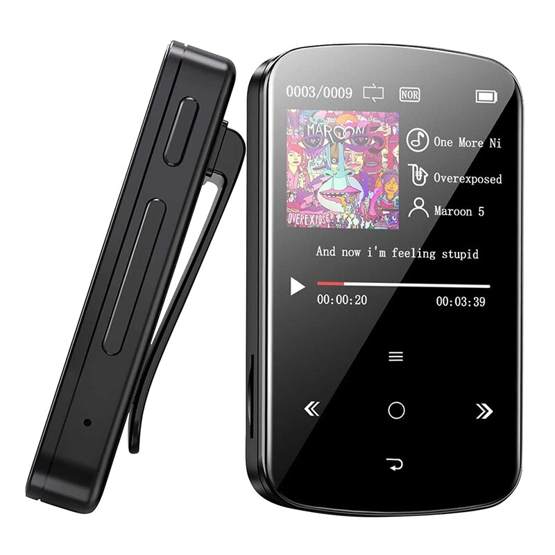 32gb clipe mp3 player com bluetooth com tela sensível ao toque portátil com pedômetro fm rádio gravador de voz mini esportes para correr: Default Title