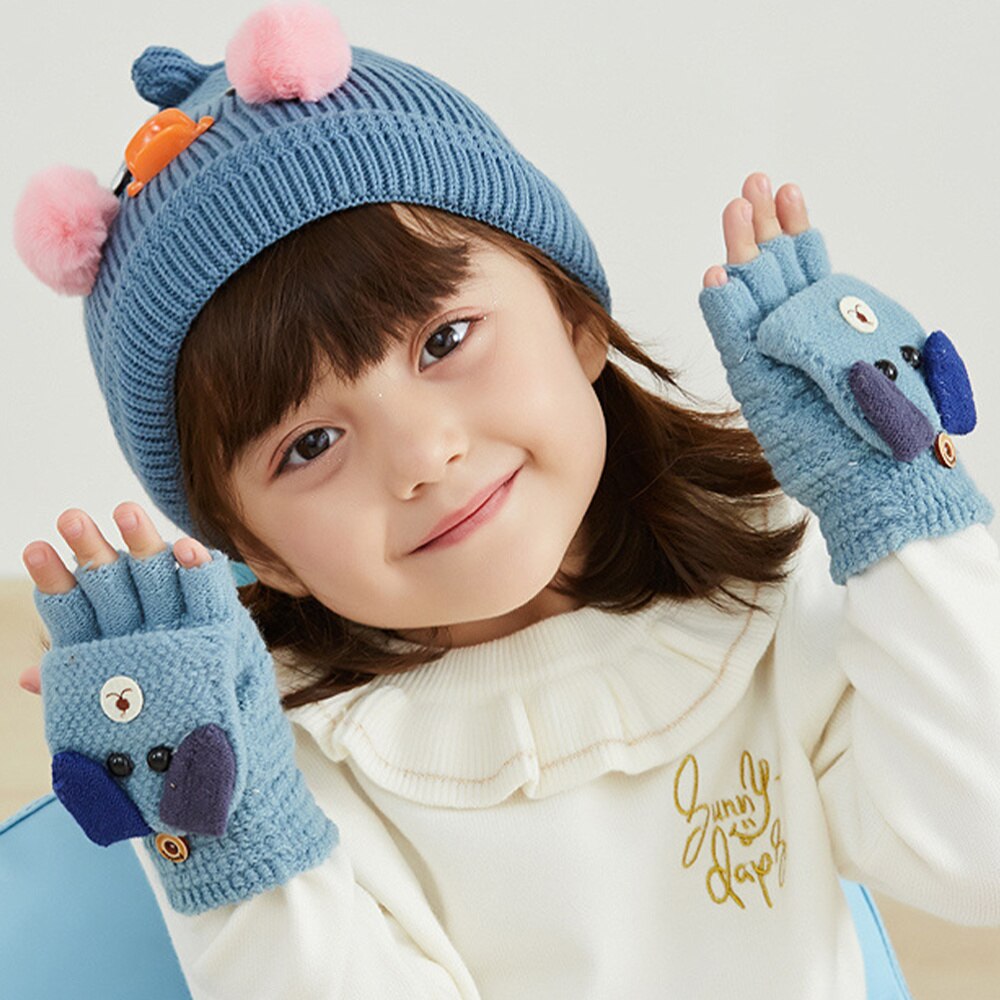 1 par de guantes de invierno, guantes de medio dedo, guantes para niños, protectores de dedos, guantes cálidos para niños al aire libre