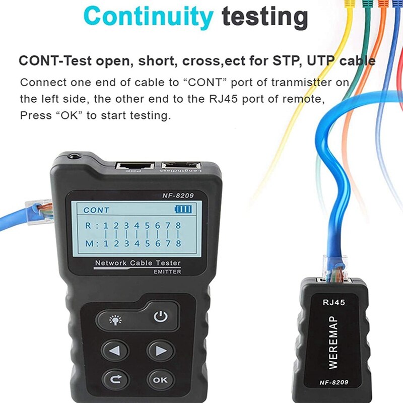 Network Cable Tracker,Network Cable Tester for CAT5E/CAT6/CAT6A,PoE Tester with NCV,NF-8209 Network Cable Length Tester