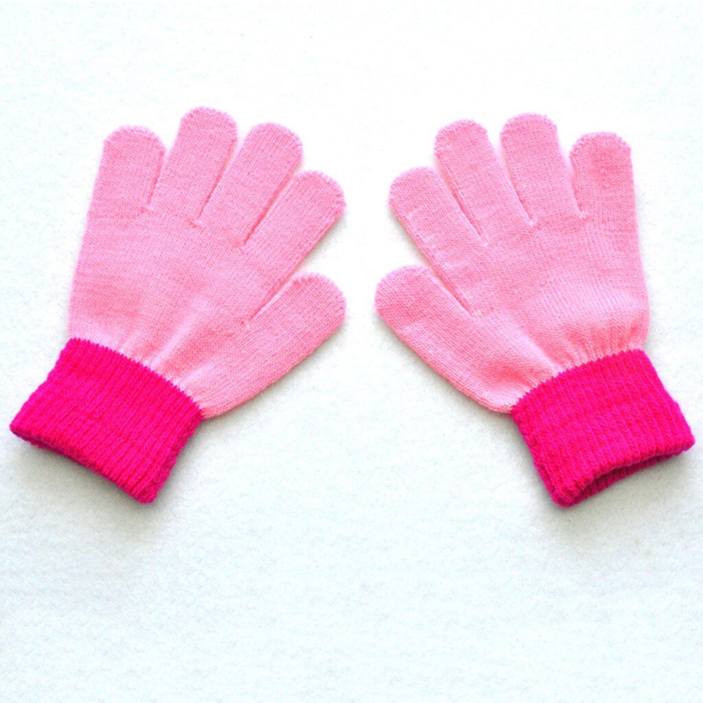 Kinderen Winter Handschoenen Tiener Jongens Meisjes Handschoenen Kids Magic Winter Handschoenen Volledige Finger Warm Gebreide Handschoenen: Pink