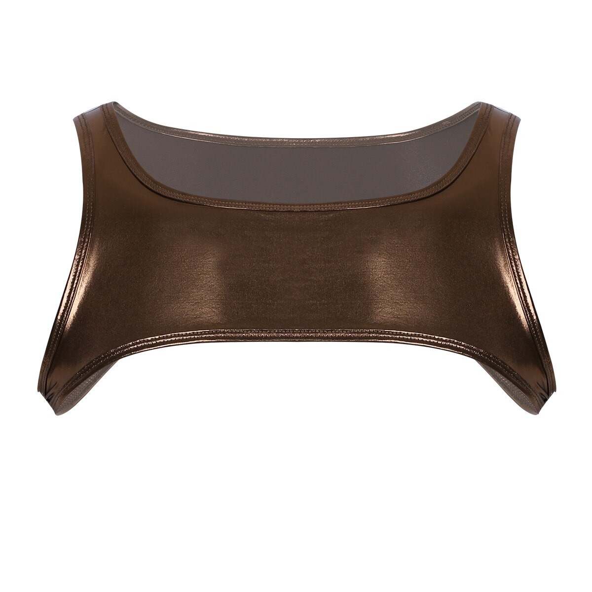 Heren glanzende metalen schouder-borstband harnas heren korte vest tops feest club podium show kostuums exotische halfspier tanktop: Koffie / S