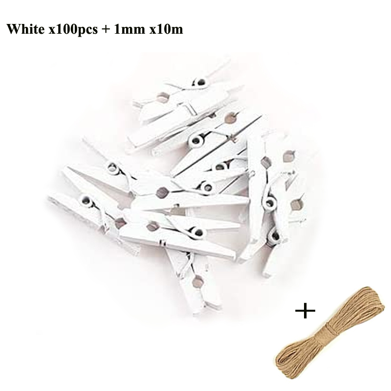 50/100 mini klesklyper i tre , , 1- cm små treklyper, hamptau til fotovegger og gjør-det-selv-håndverk.: Himmelblå