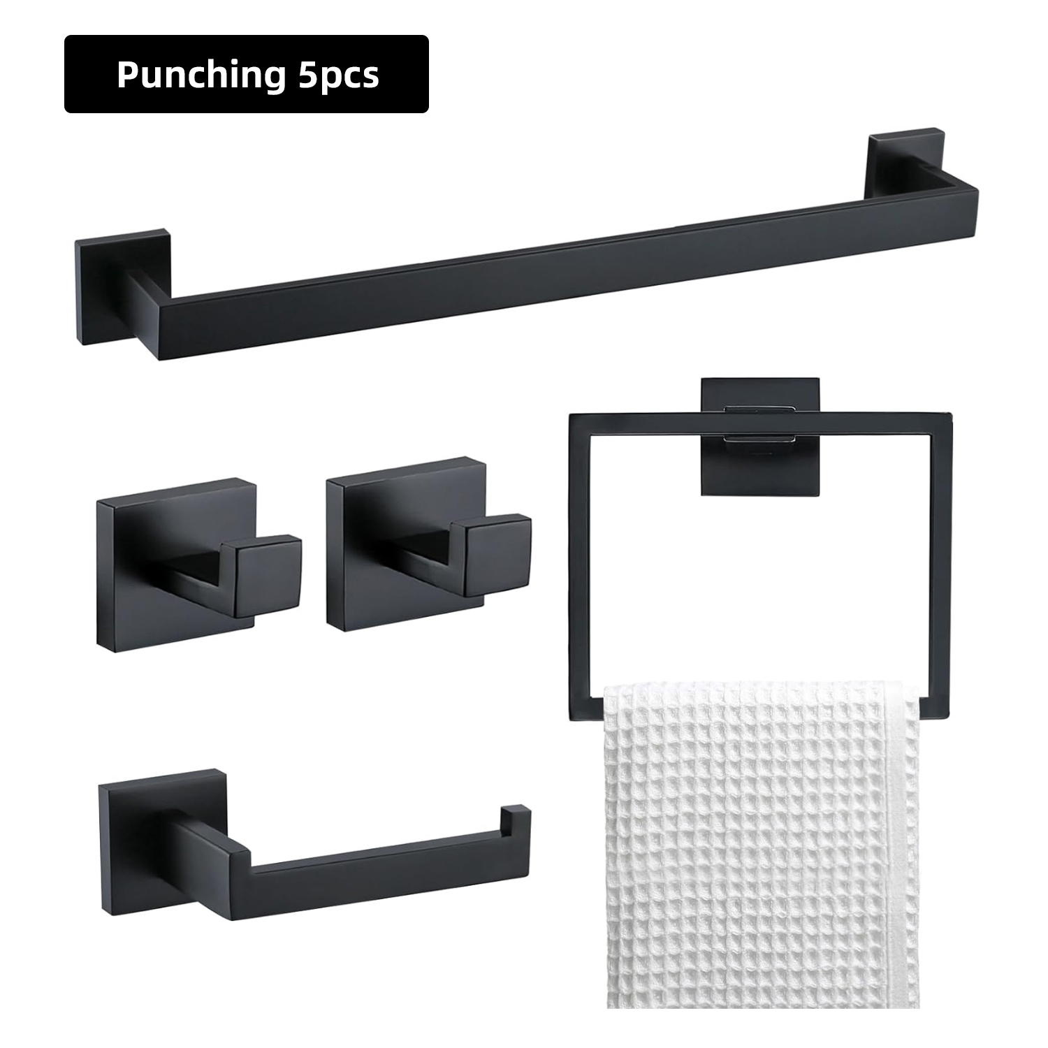 Conjunto de ferragens para banheiro Conjunto de acessórios de banheiro de aço inoxidável Montado na parede Barra de toalha Anel de toalha Suporte para rolo de papel higiênico: BRANCO