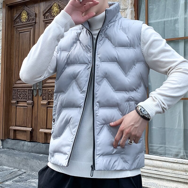 Mode Heren Jas Mouwloos Vest Lente Stijlvolle Casual Jassen Mannelijk Katoen Gevoerde Mannelijke Vest Vest Mannen: light gray / 4XL
