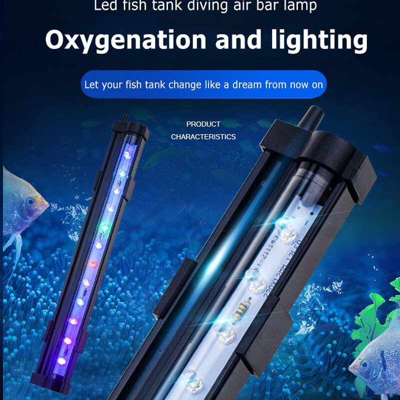 Aquarium Lights 15-45CM Fish Tank LED Bubble Light Diving Lights Waterproof Strip Lamp EU US Plug Colorful Fish Tank Light