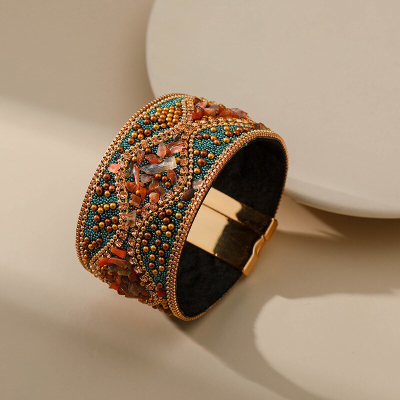 Bohemian Retro Dames Armband Punk Wind Turquoise Strass Handgemaakte Kralen Charm Vrouwelijke Armband Manchet Sieraden Vrouwelijke: SZ00061-9