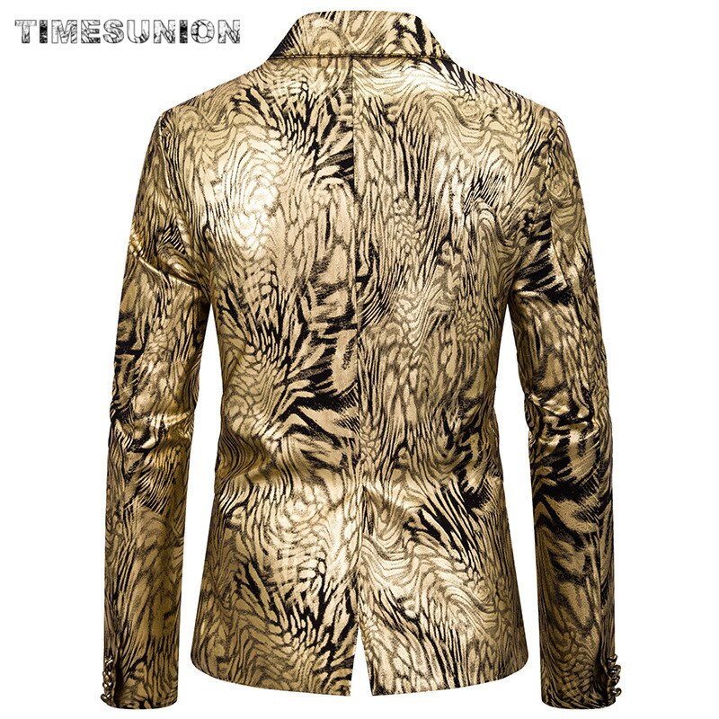 Männer Blazer Jacke Baumwolle Schlange Muster Bronzing Druck Revers Anzug Jacke Hochzeit Prom Bühne Sänger Slim Fit Kostüm