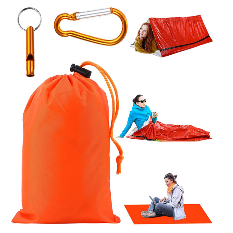 Emergency Survival Sleeping Bag 26 Micron PE Aluminized Film Camping Hiking Waterproof Thermal Insulation Emergency Blanket Tent: Orange Blanket 1
