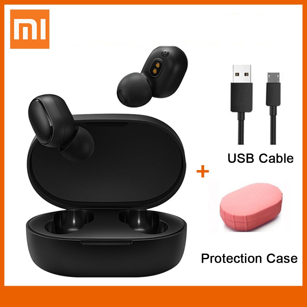 Xiaomi redmi airdots 2 øretelefoner trådløs bluetooth 5.0 oplader in-ear stereo bas øretelefoner ture trådløse øretelefoner ai kontrol: Kabel pink etui