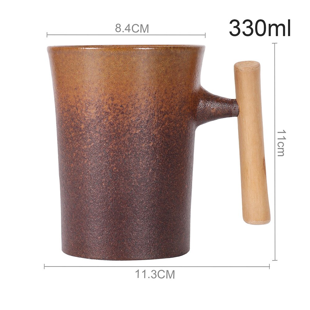 Japanese-Style Vintage Ceramic Coffee Mug Coarse Pottery Kiln Retro Water Cup Tea Milk Beer Mug With Wood Handle Home Office: Style-D1