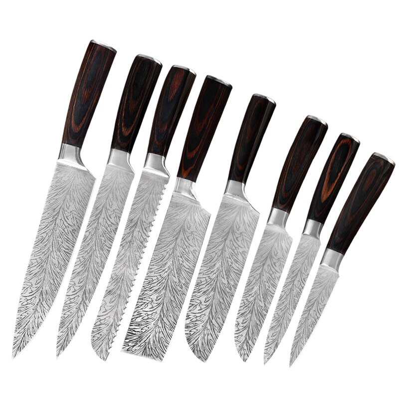 Damask køkkenkniv rustfrit stål brødknive 7 cr 17 kokknive træhåndtag køkkenudstyr toast savtakket kniv