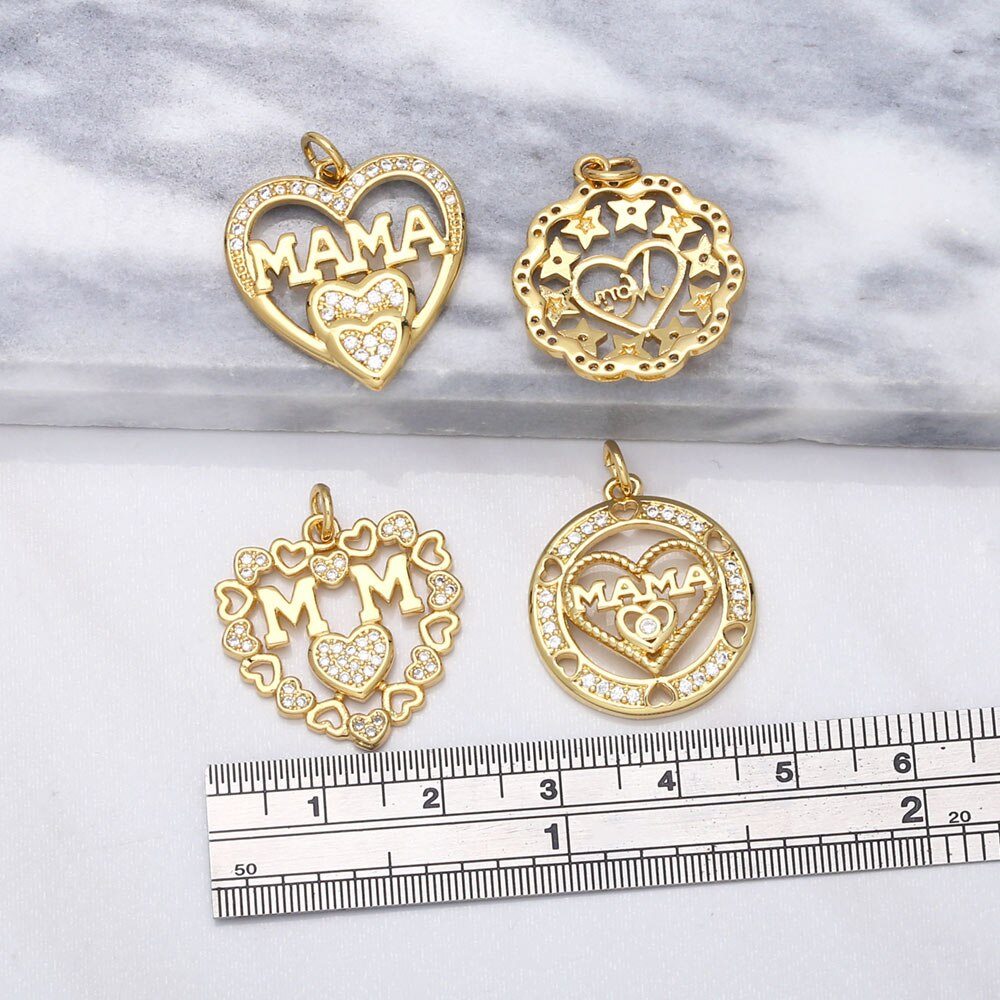 Ocesrio mother's day charm for jewelry making, gold-plated copper cubic zirconia, mother's day present pendant pdta 723
