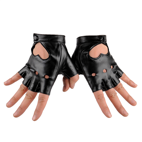 Dejlig halloween fest børn/voksen nitter handsker halvfinger pu læder handske punk tynd sport fitness sort handske: 2