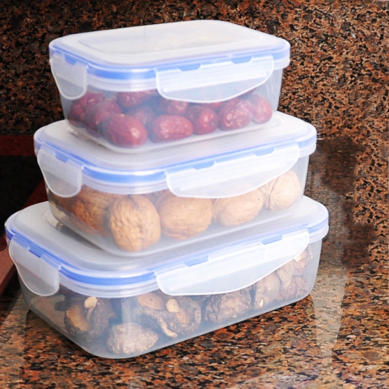 3Pcs/Set Portable Plastic Seal Storage Box Set Lunch Box Can Microwave Lunch Box Bento Heat-Resistant Lunch Box Food Container