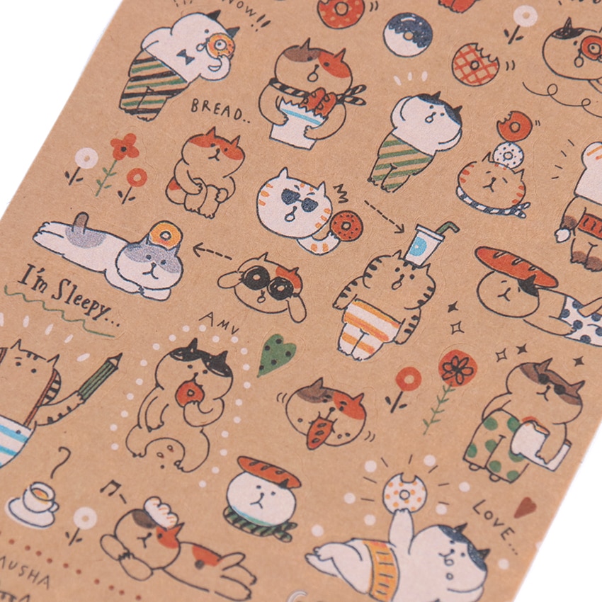 Papel Kraft japonés pegatina de gato Linda diario decorar Scrapbooking papelería pegatinas suministros