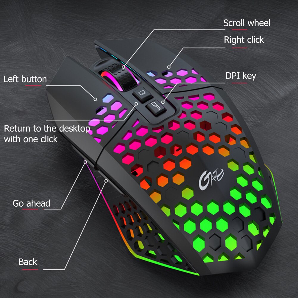 Gaming Muis Oplaadbare 2.4G Draadloze Muis 8 Toetsen 1600Dpi Verstelbare Ergonomische Rgb Led Backlit Gamer Mouse Voor Laptop pc