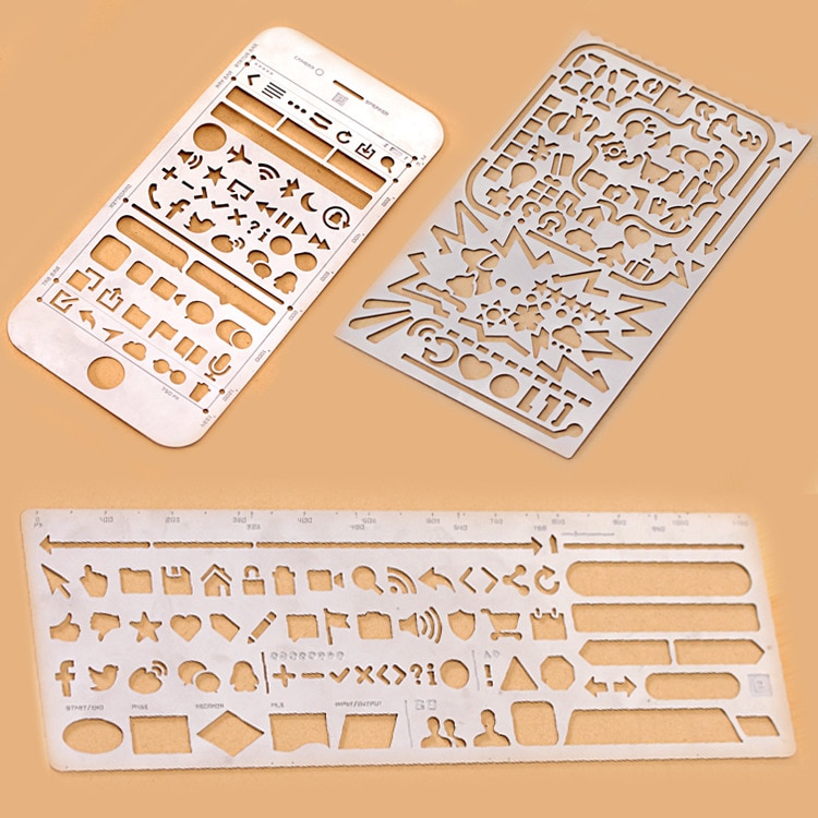 UI life-plantillas de dibujo de Metal para oficina, regla de manualidades, material de oficina con huecos, suministros escolares, teléfono 6S/6S PLus, 1 Uds.