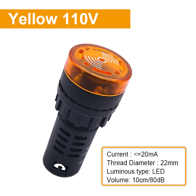 1 Uds AD16-22SM zumbador sonido intermitente luz LED intermitente indicador AC/DC alarma 12V 24V 110V 220V lámpara: Azul