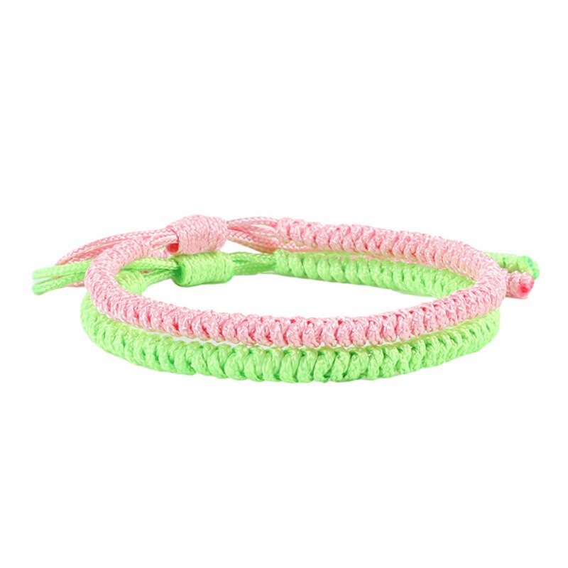 2pc Tibetan Buddhist Bracelet Charm Multicolor Braided Knots Rope Lucky Bracelets&Bangles For Women Men Friend Handmade Jewelry: pink-green