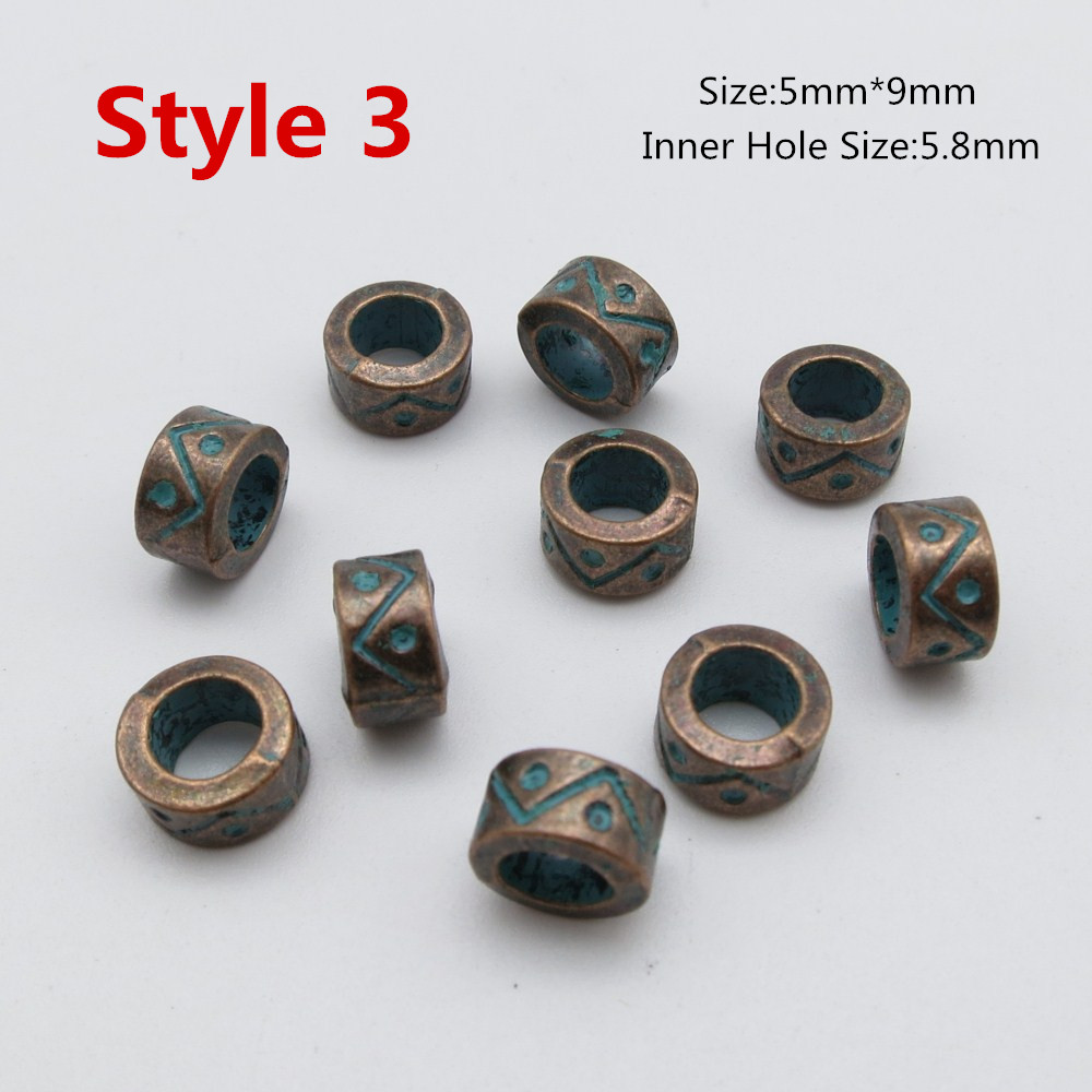 Runa pequeña trenzada de pelo vikinga para hombre y mujer, anillos de cuentas rastas para Barba, accesorios de tubo, color bronce verde, 10-20 Uds.