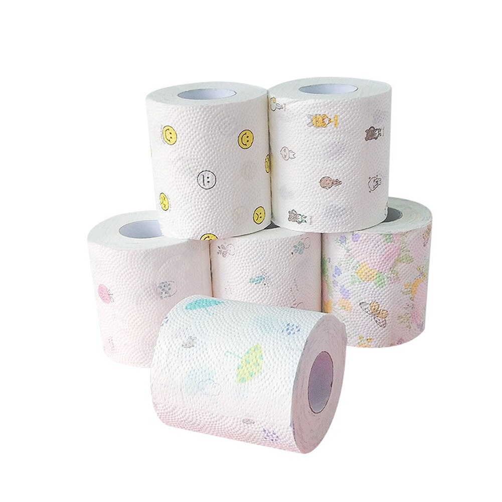 6 ruller sød tegneserie rullepapir farverigt trykt tissue håndklæde papir 3- lag rå træmasse badkerne toiletpapir