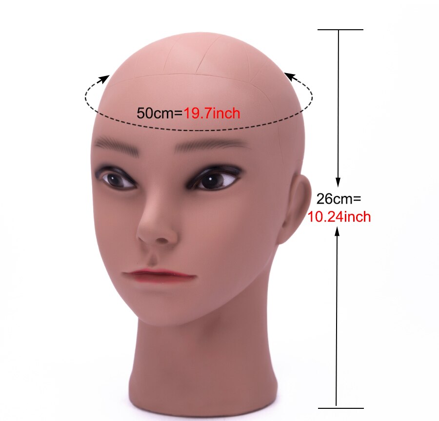 Cabeça de manequim careca do sexo feminino das sanguessugas com suporte profissional cabeça de treinamento careca cabeça de manequim bege e marrom escuro sem cabelo