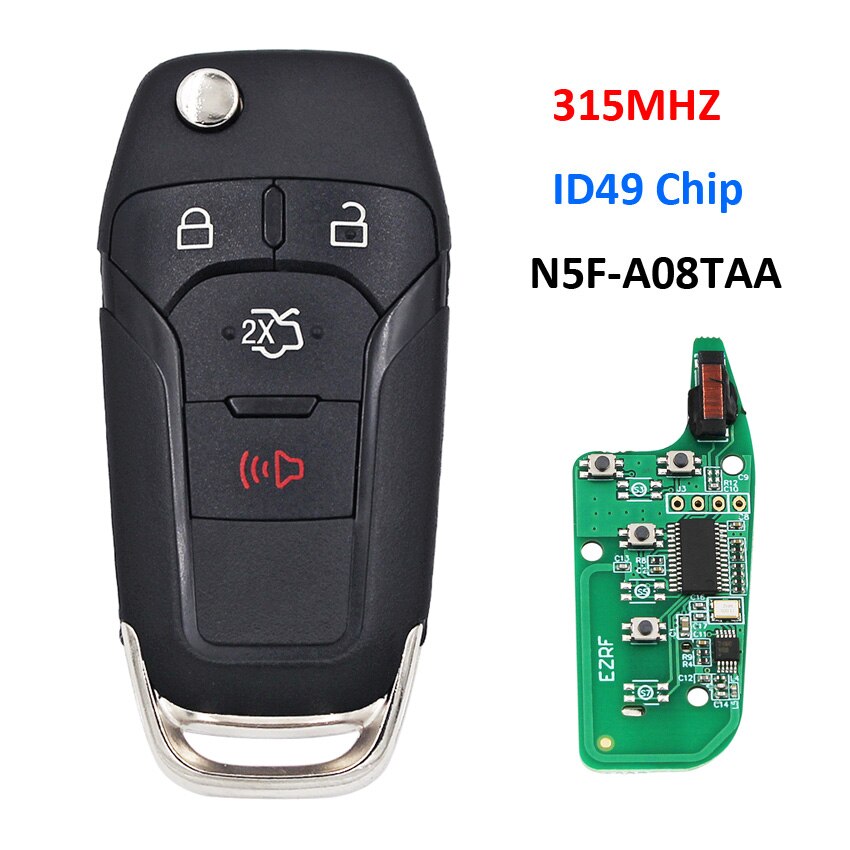 3/4 Knop Afstandsbediening Autosleutel 315/433Mhz N5F-A08TAA / DS7T-15K601-B ID49 Chip Voor Ford Fusion S-MAX Galaxy Fiesta S-Max Mondeo Ka: 315Mhz N5F-A08TAA 4B