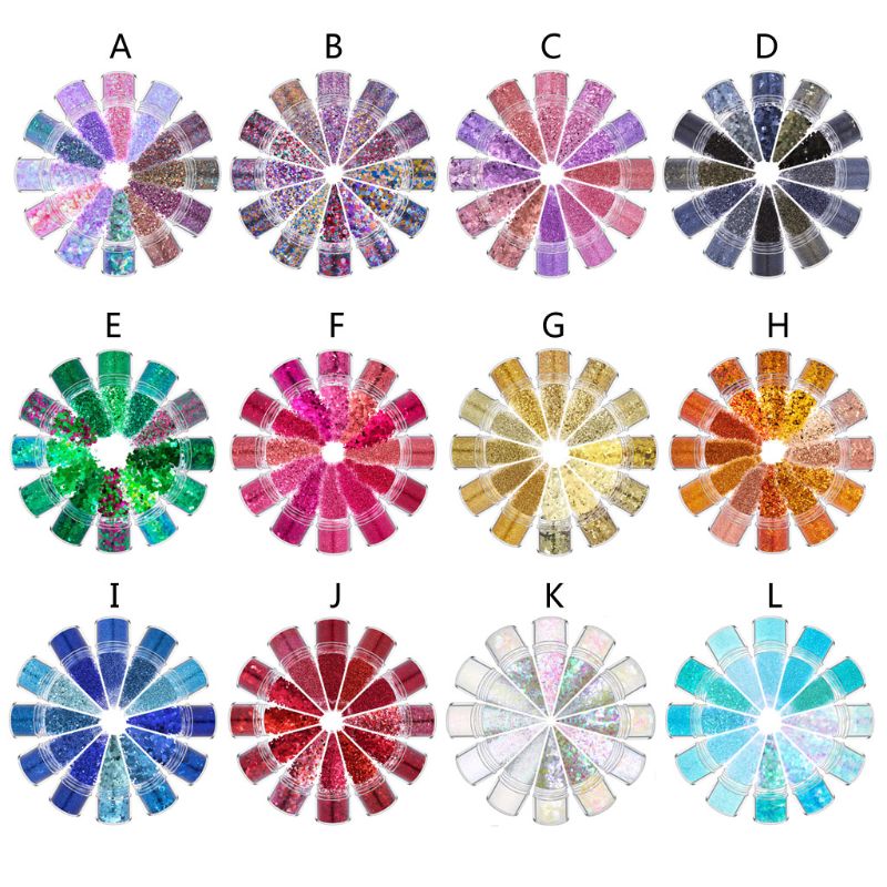 12 couleurs mélangées maquillage holographique grosses paillettes visage corps yeux cheveux ongles résine époxy Festival gros hexagones paillettes