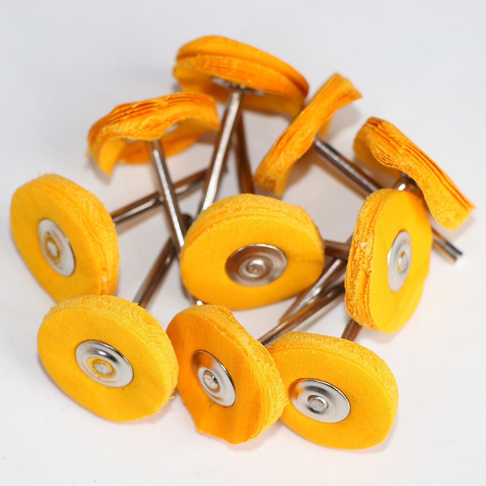 Cepillo rotativo de 1 pulgada y 10 piezas, rueda de pulido para herramientas rotativas, accesorios de fieltro de lana redonda de 25mm: 10pc yellow cloth / with 3mm shank