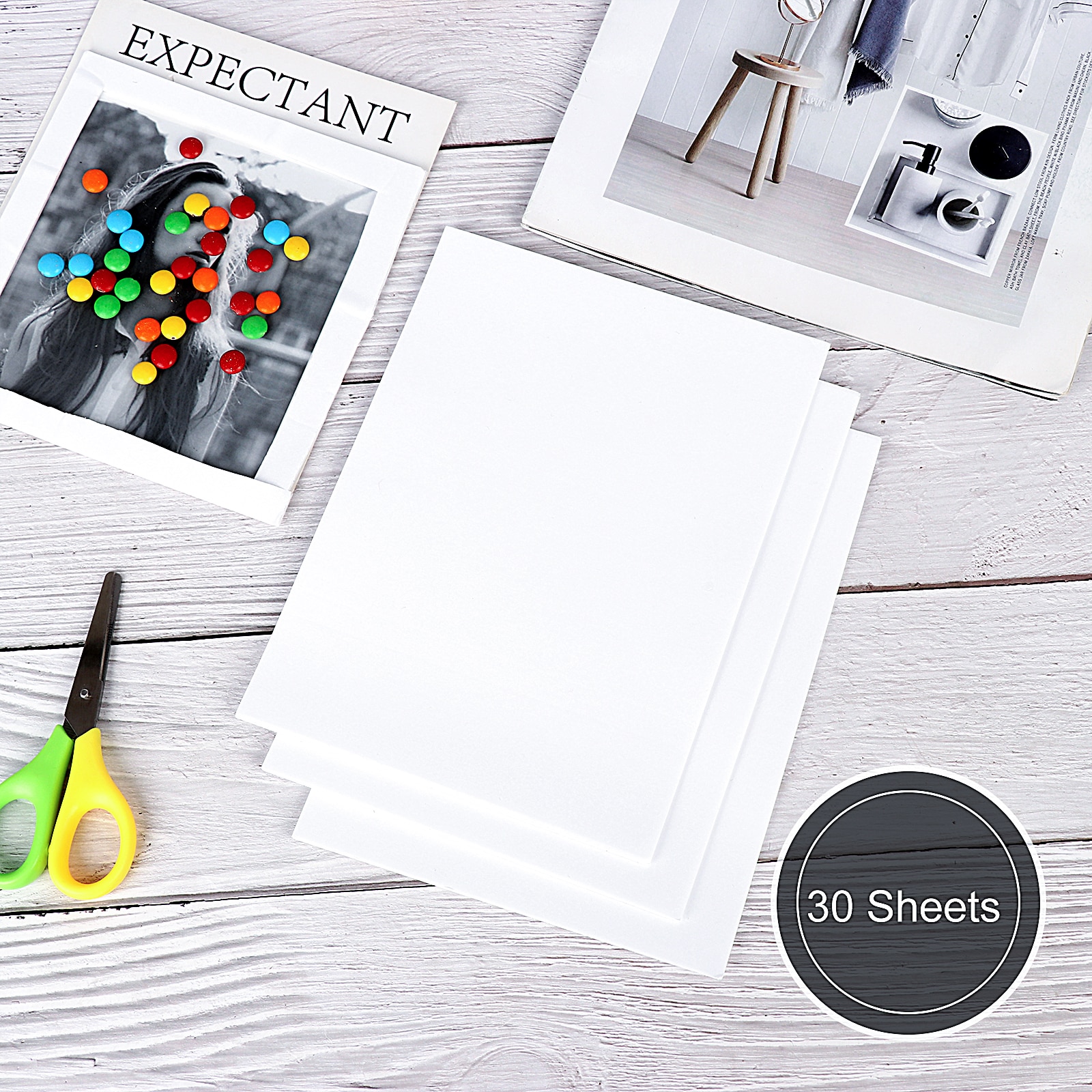 30 3D Sheets White Sticky FoamTapes Double Sided Adhesive Foam Sheets , for Scrapbook Crafting DIY Crafts (3.9x5.9 Inch)