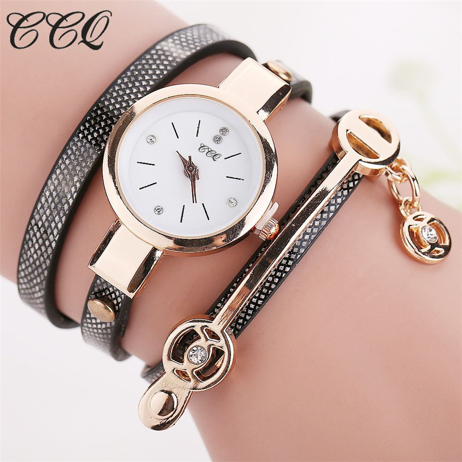 CCQ Mode Vrouwen Armband Horloge Goud Quartz Horloge Vrouwen Jurk Lederen Casual Armband Horloges