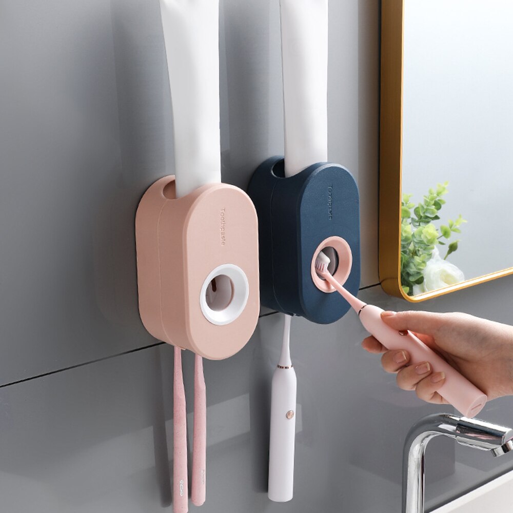 Automatic Toothpaste Dispenser Squeezers Toothpaste Tooth Wall Mount Stand Dust-proof Toothbrush Holder Bathroom Accessories