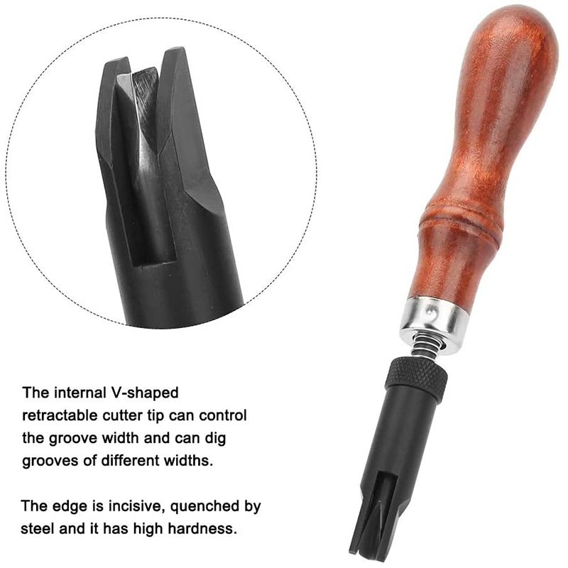 Leather Craft Groover Tool Wood Handle Durable V Type Push Grooving Device Adjustable Handle Groover Craft Gouge Tools