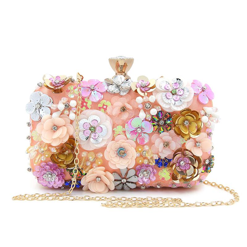 Donne Pochette Fiore Colorato Sacchetto di Sera Paillettes Da Sera In Raso Frizione