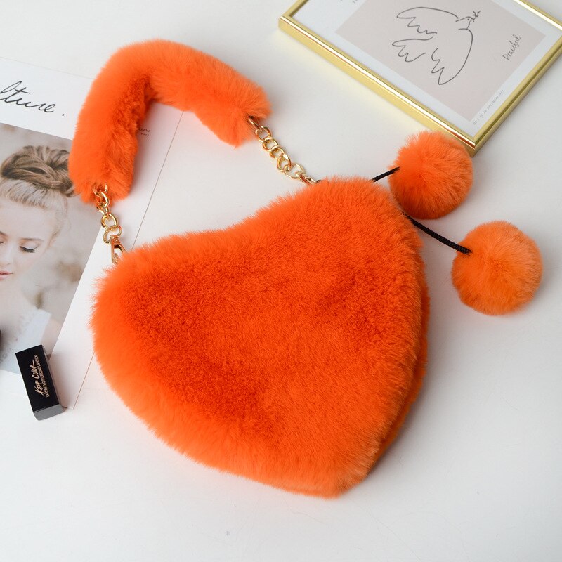 Pluche Hartvormige Winter Vrouwelijke Schattige Clutch Portemonnee Liefde Handtas Modeketen Pluche Tas Tas Voor Vrouw