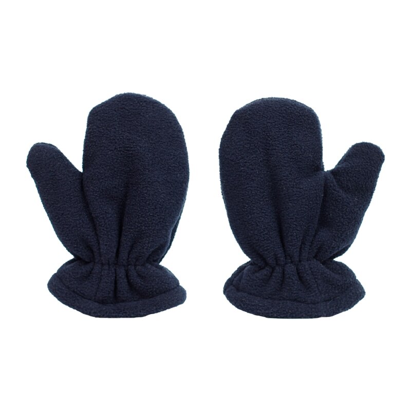 Baby Gloves Winter Warm Plus Velvet Mittens Children Kids Lined Fleece Gloves: Navy Blue M