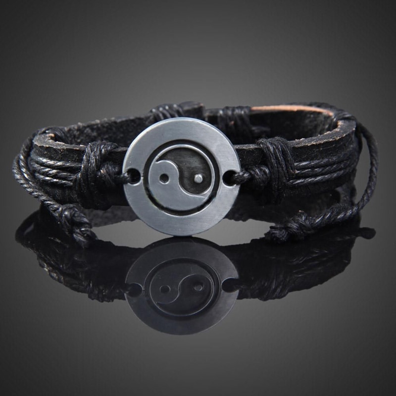 1pcs Shellhard yin yang Charm Leather Bracelets Vintage Rope Cuff Bracelet For Charm Men Wristband Bracelet Jewelry 4Colors