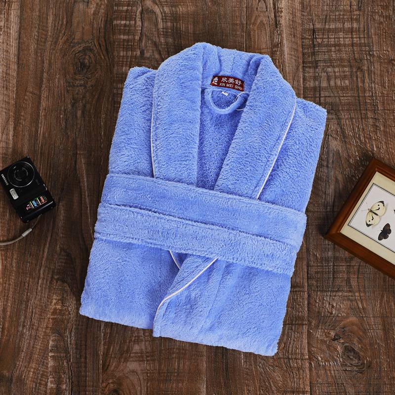 Talvi kylpytakki miesten kylpytakki kimono pyyhe fleece puuvilla paksu pitkä viitta pitkähihainen pehmeä lämmin miesten kylpytakki miesten kylpytakki joulu: Sininen / L
