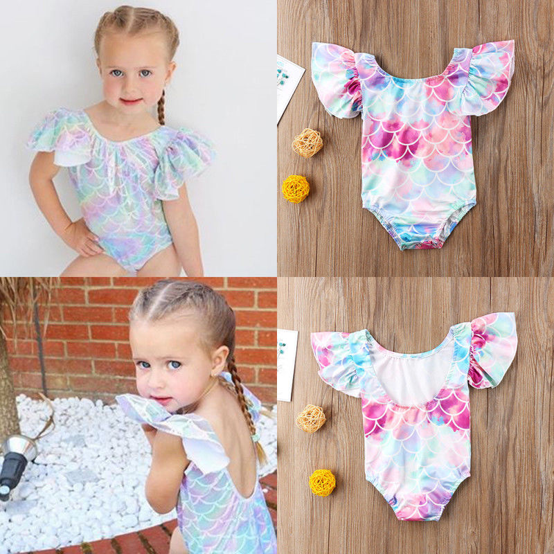 Toddler Girl Swimsuits 6M-4Y Cute Toddler Kids Baby Girls Mermaid Swimsuit Bikini Beachwear Romper Summer