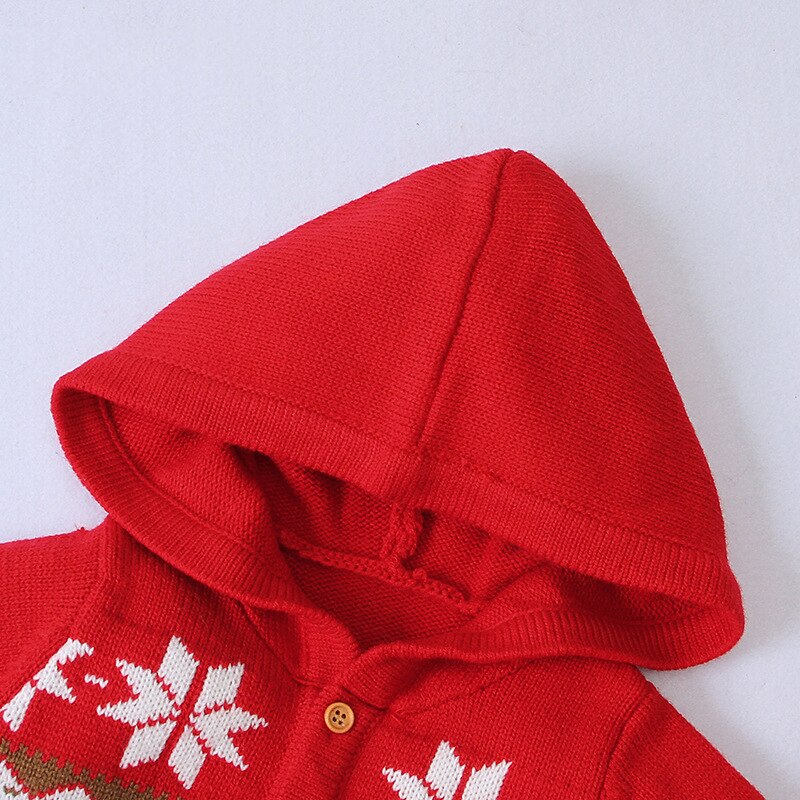 0-24M Christmas Newborn Kid Baby Boy Girl Clothes Winter Warm Knitted Sweater Long Sleeve Hooded Elk Romper Cute Xmas Outfit