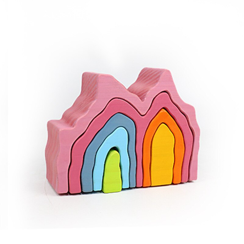 Wooden Rainbow Blocks Wooden stacking toys grimms rainbow Wood Building Blocks Colorful rainbow Children kids Educational Toy: 13