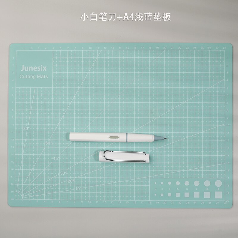 Ins White Pen Knife for Journal Notebook Cute Paper Knife A4 Cutting Board Set Utility Knife Box Cutter: Knife A4Board Set