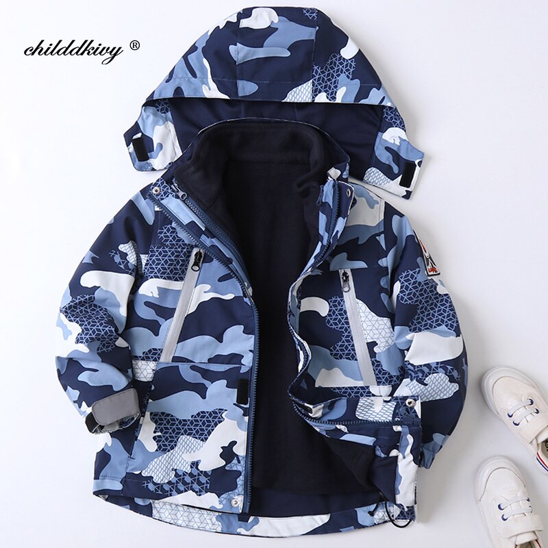 Herfst Winter Jas 2021New Kinderkleding Polar Fleece Thicken Hooded Warm Afneembare Tops Kleding Voor Kinderen Jas: blue / 7-8T