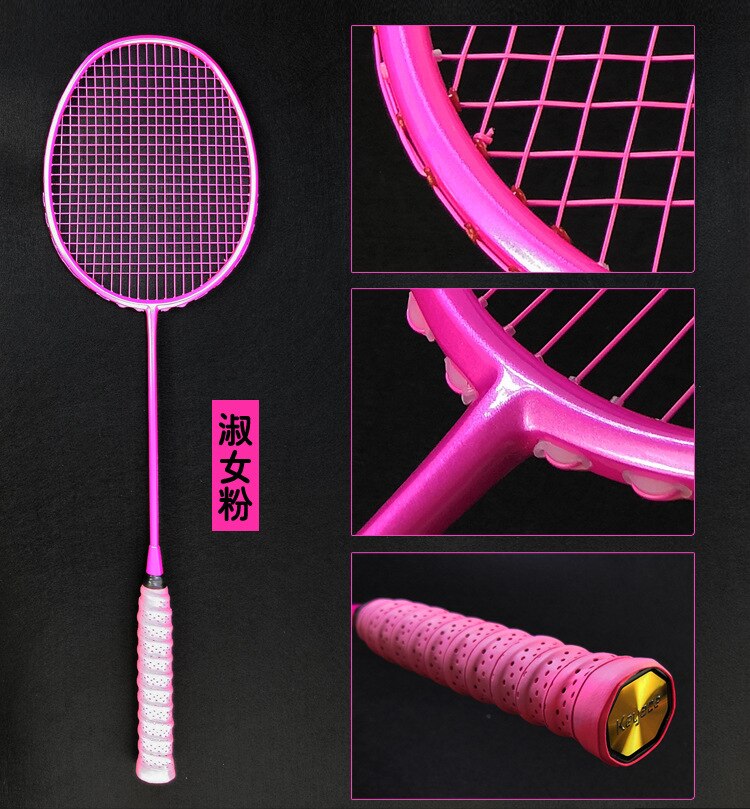 Professionelle Kohlenstoff Badminton Schläger Ultra Licht 5U Badminton Schläger Leichteste Spielen Badminton Ganze Mit Tasche-40: Rosa