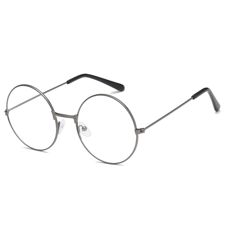Unisex Retro Round Circle Metal Frame Eyeglasses Original Clear Lens Glasses 2 Styles Men: Gun Black